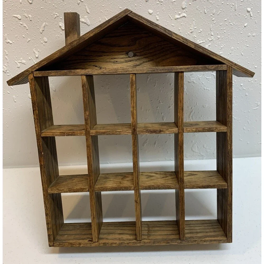 Vtg Wooden Display Shelf Wall Curio Country Cottage Knick Knack Collectibles